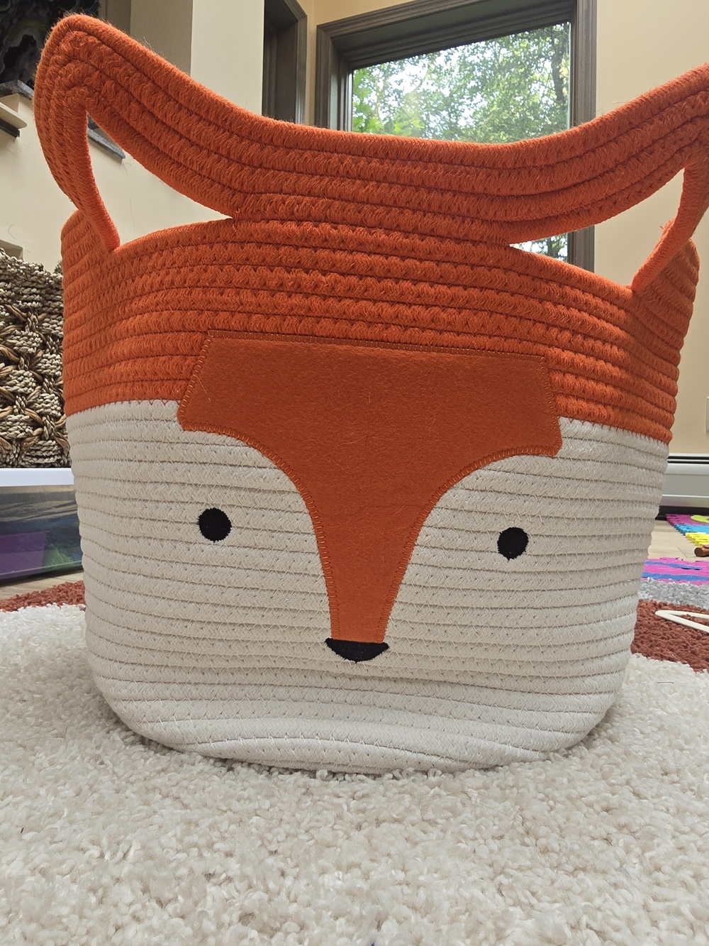 Orange Fox Kids Storage Basket - Cute Rope Accent With Aplique Detail